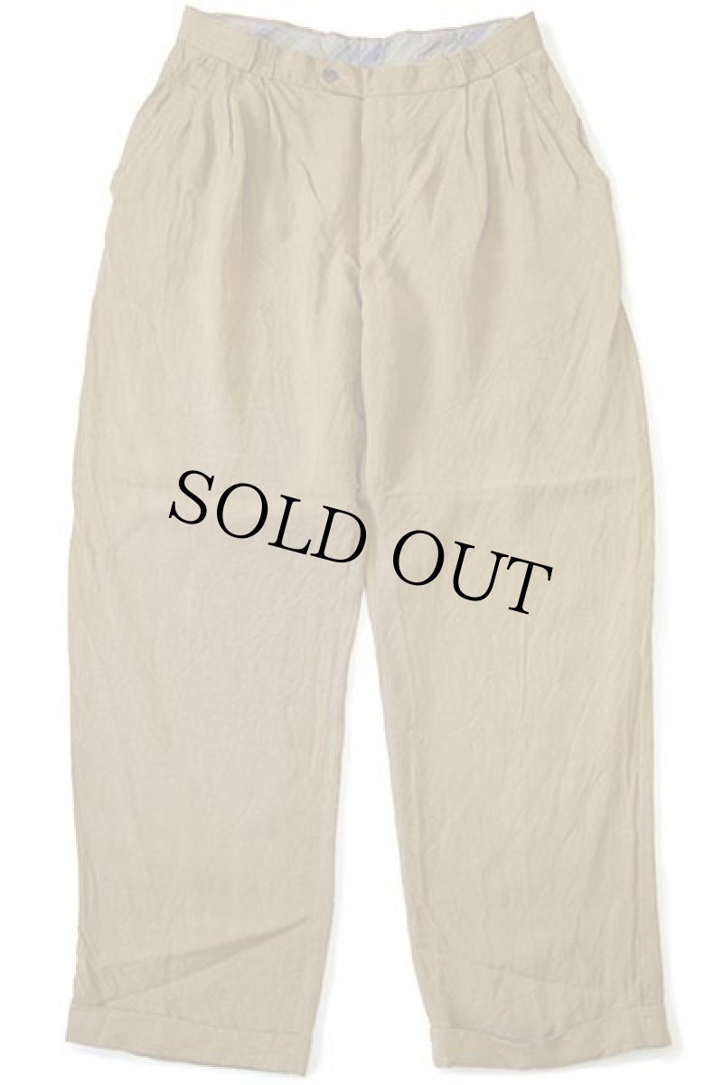 画像2: 80s UNKNOWN スリータック レーヨン×リネン スラックス パンツ 黄土色 w34 (2)