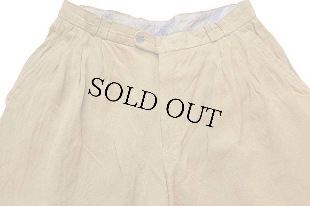 画像4: 80s UNKNOWN スリータック レーヨン×リネン スラックス パンツ 黄土色 w34 (4)