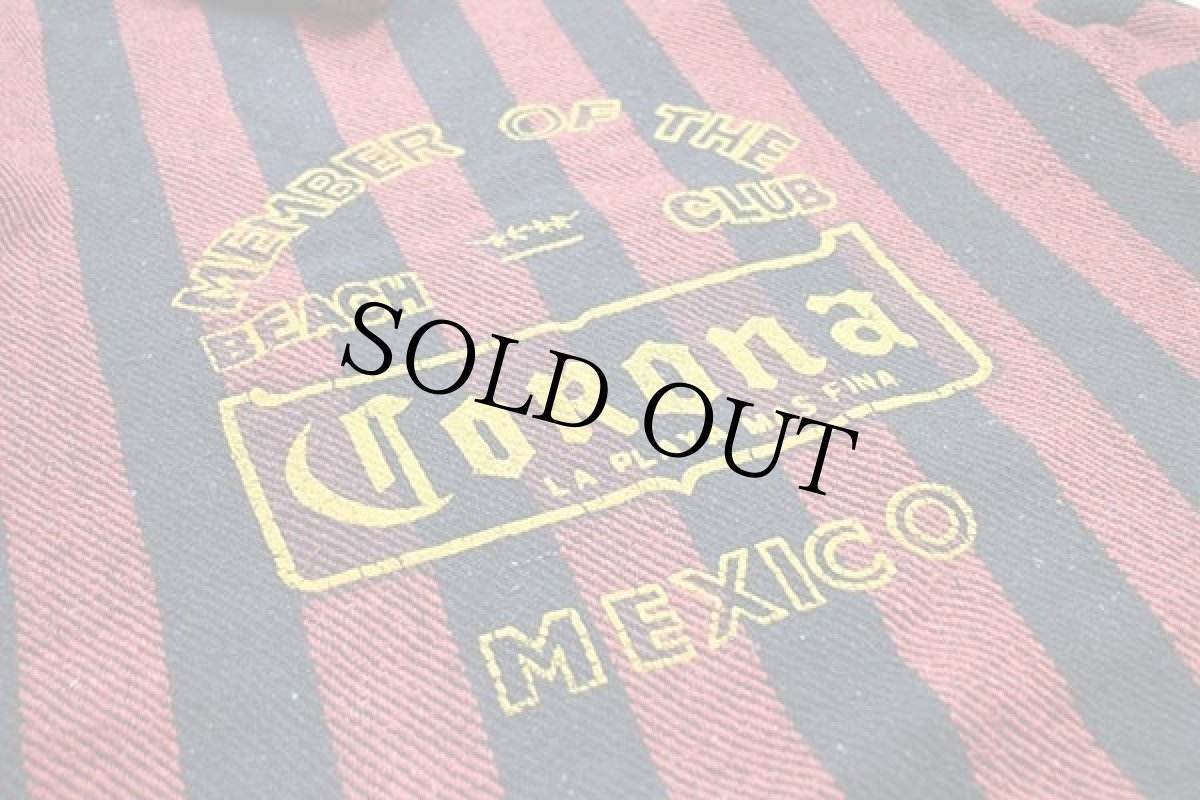 画像6: メキシコ製 Corona MEMBER OF THE BEACH CLUB ロゴ ストライプ メキシカンパーカー 赤×黒 XL (6)