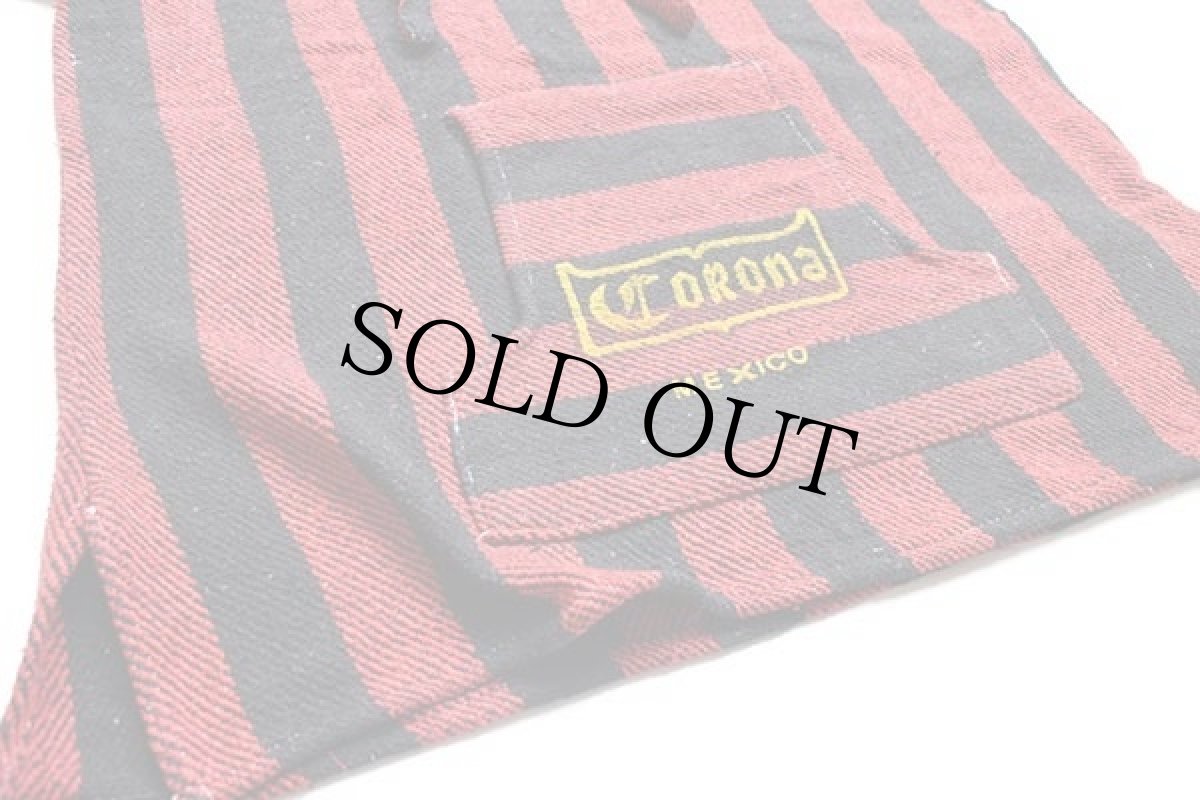 画像5: メキシコ製 Corona MEMBER OF THE BEACH CLUB ロゴ ストライプ メキシカンパーカー 赤×黒 XL (5)