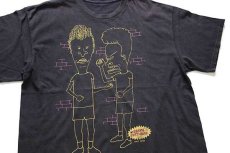 画像1: 00s MTV BEAVIS AND BUTT-HEAD ビーバス＆バットヘッド コットンTシャツ 黒 フェード (1)