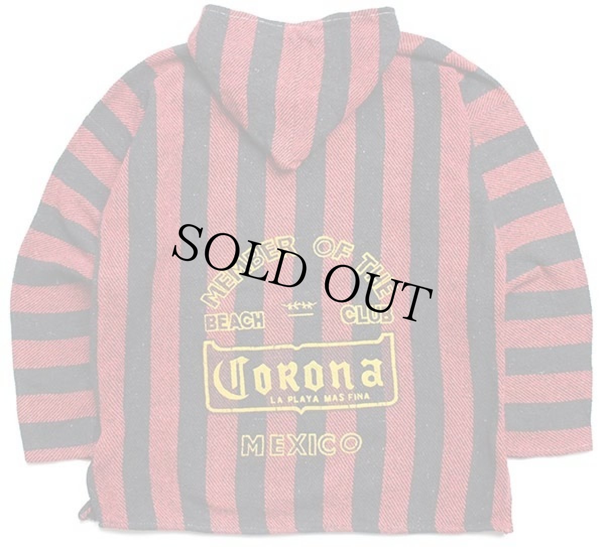 画像2: メキシコ製 Corona MEMBER OF THE BEACH CLUB ロゴ ストライプ メキシカンパーカー 赤×黒 XL (2)
