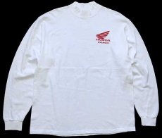 画像1: 00s HONDA COACH ホンダ ロゴ 両面プリント モックネック コットン 長袖Tシャツ 白 L (1)