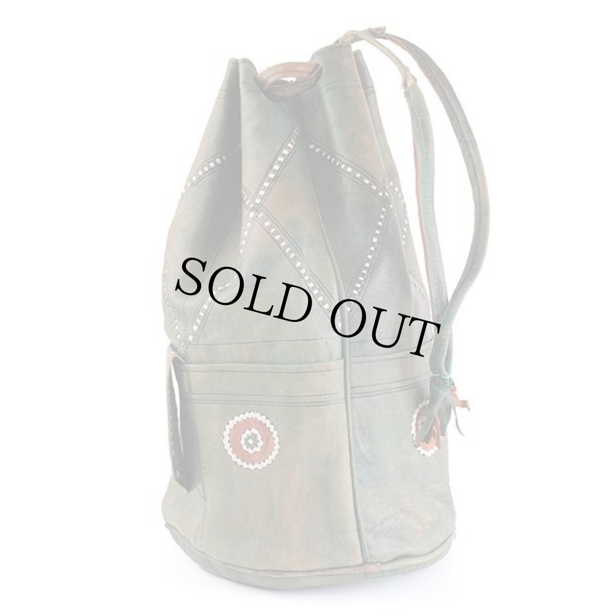 画像2: ハンドクラフト 飾りステッチ バケツ型 巾着 レザー ショルダーバッグ グリーン (2)