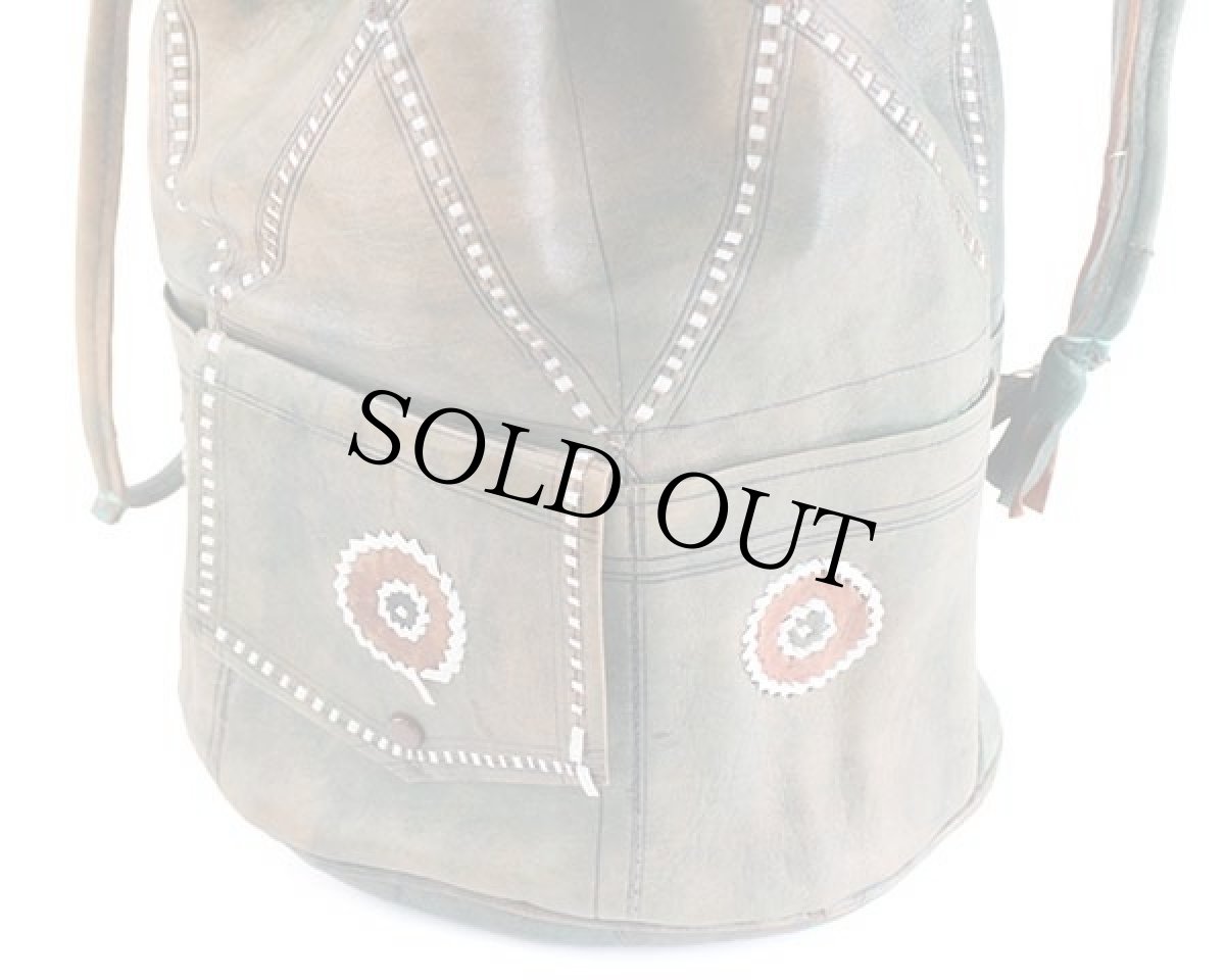 画像3: ハンドクラフト 飾りステッチ バケツ型 巾着 レザー ショルダーバッグ グリーン (3)