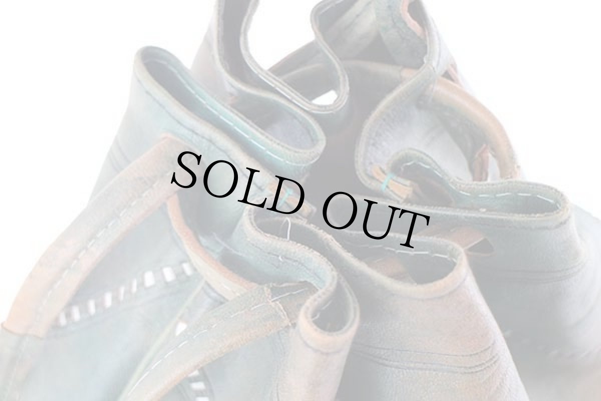 画像5: ハンドクラフト 飾りステッチ バケツ型 巾着 レザー ショルダーバッグ グリーン (5)