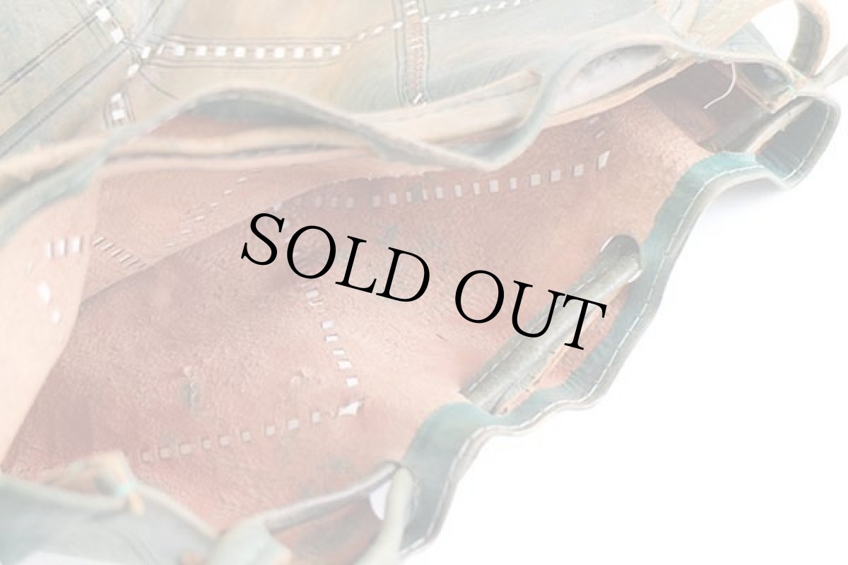 画像8: ハンドクラフト 飾りステッチ バケツ型 巾着 レザー ショルダーバッグ グリーン (8)