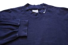 画像3: 00s メキシコ製 NIKEナイキ ワンポイント モックネック コットン 長袖Tシャツ 紺 L (3)