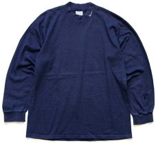 画像1: 00s メキシコ製 NIKEナイキ ワンポイント モックネック コットン 長袖Tシャツ 紺 L (1)