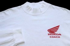 画像3: 00s HONDA COACH ホンダ ロゴ 両面プリント モックネック コットン 長袖Tシャツ 白 L (3)