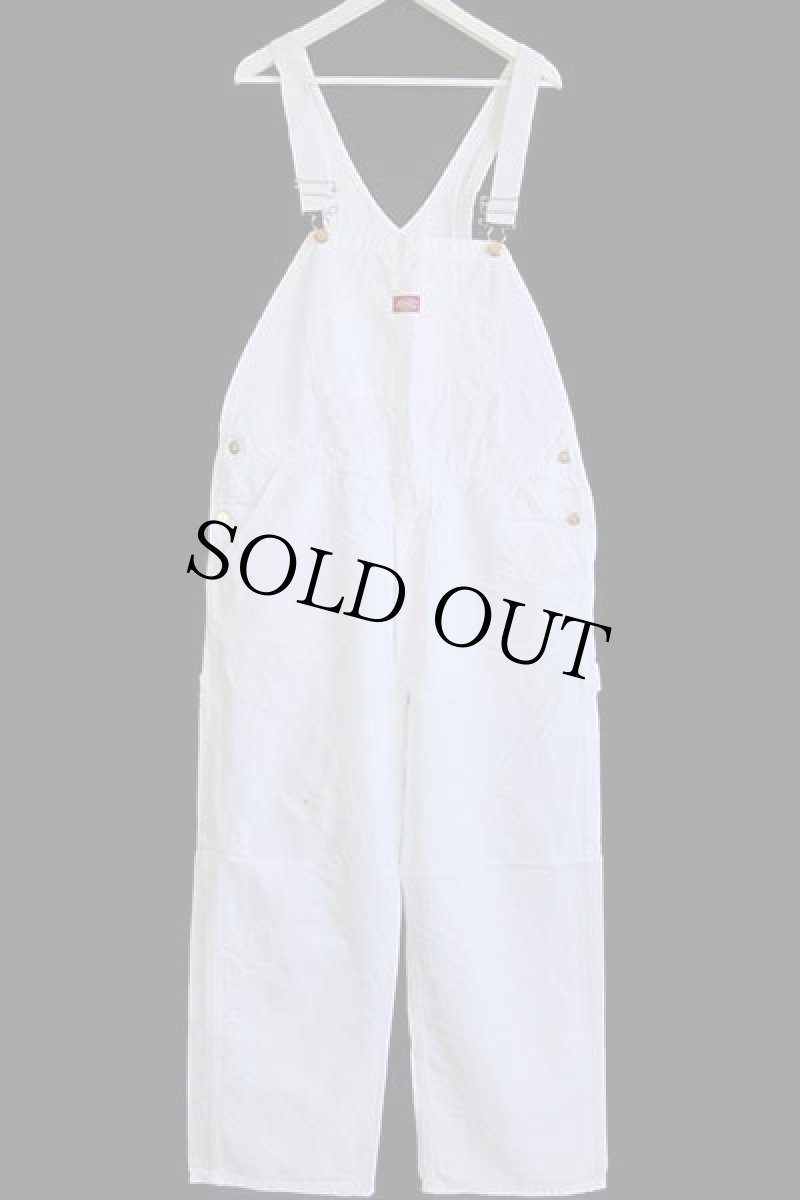 画像2: 90s USA製 Dickiesディッキーズ 山ポケ コットン オーバーオール 生成り w38 L30 (2)