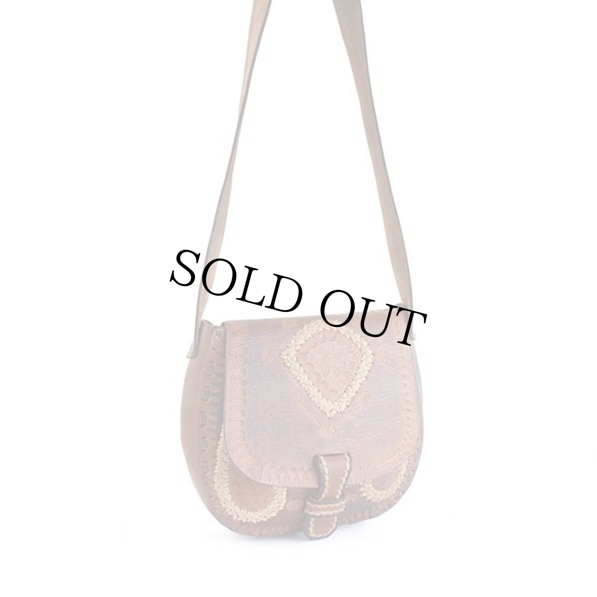 画像2: 80s 花柄 カービング & 編み込み 飾りステッチ レザー ショルダーバッグ 茶 (2)