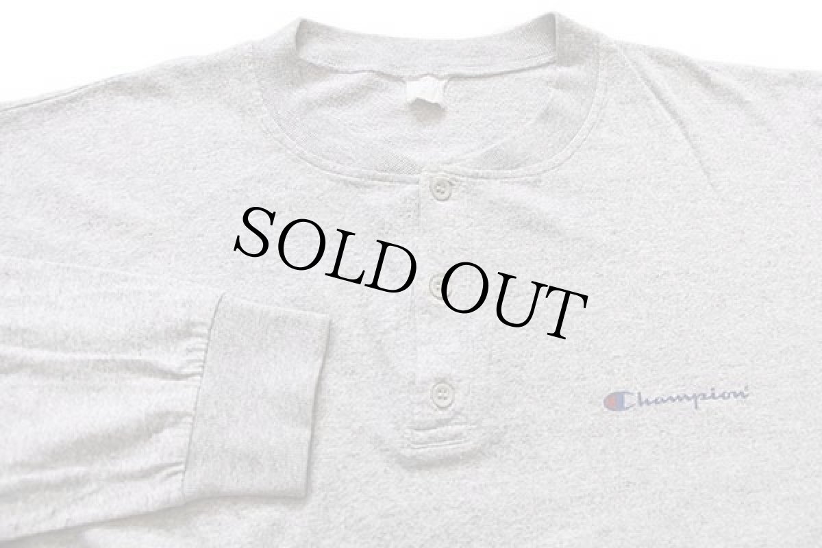 画像3: 90s Championチャンピオン ワンポイント スクリプト ロゴ ヘンリーネック 長袖Tシャツ 杢グレー (3)