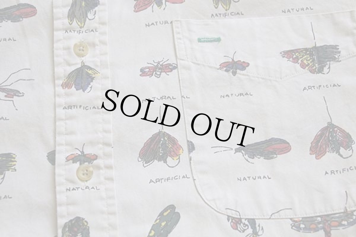 画像5: 90s TOMMY HILFIGERトミーヒルフィガー 毛針&昆虫 フライ 総柄 ボタンダウン コットンシャツ L (5)