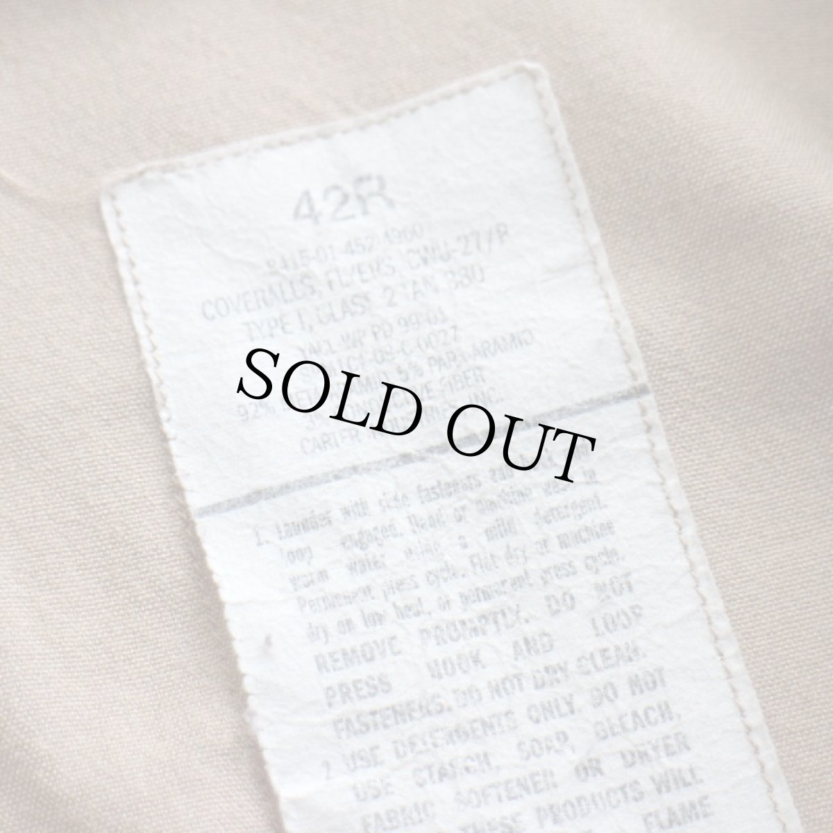 画像5: 00s 米軍 CWU-27/P パッチ付き カバーオール アラミド フライトスーツ タン 42R★83 つなぎ (5)