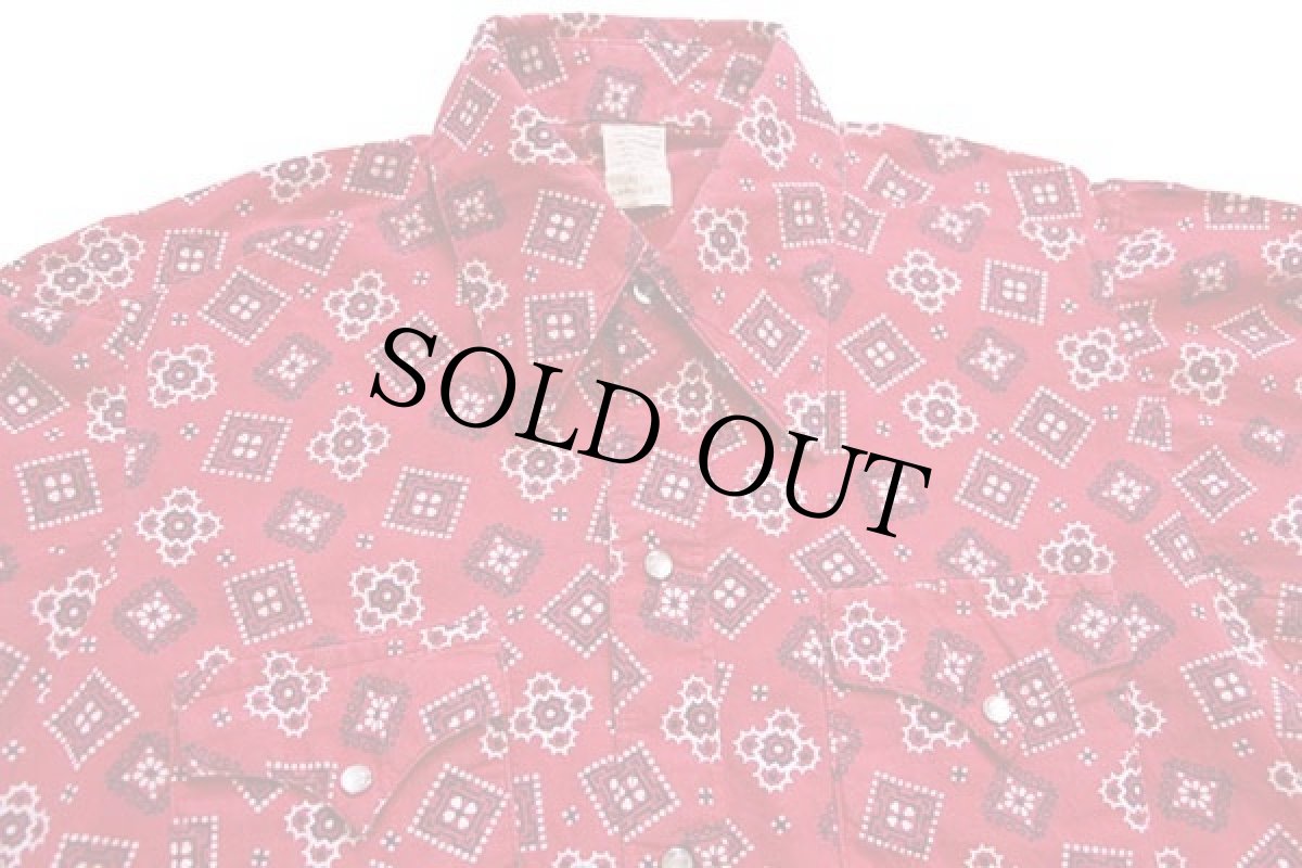 画像3: 70s USA製 Rockmountロックマウント クッキー バンダナ柄 コットン ウエスタンシャツ 赤 14 1/2 (3)