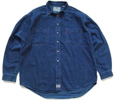 画像1: 90s Levi'sリーバイス カラーデニムシャツ 後染め 紺 XL (1)