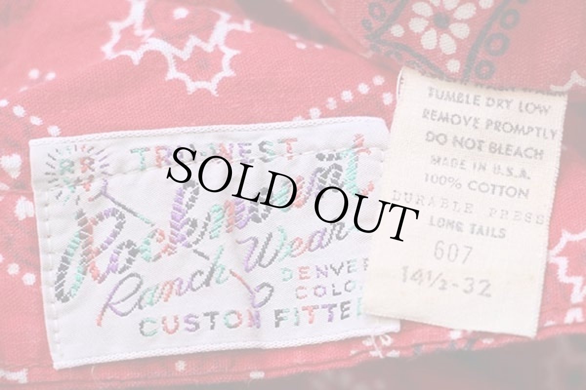 画像4: 70s USA製 Rockmountロックマウント クッキー バンダナ柄 コットン ウエスタンシャツ 赤 14 1/2 (4)