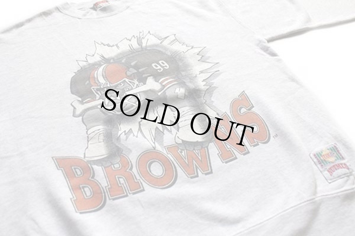 画像3: 90s USA製 NFL CLEVELAND BROWNS アメフト 両面プリント スウェット 杢ライトグレー L (3)