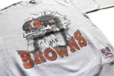 画像3: 90s USA製 NFL CLEVELAND BROWNS アメフト 両面プリント スウェット 杢ライトグレー L (3)