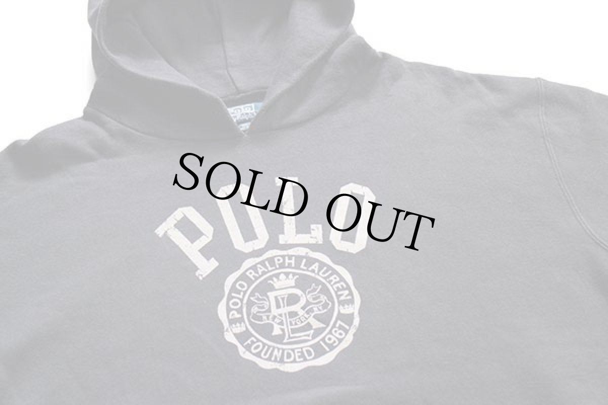 画像3: ポロ ラルフローレン ロゴ ひび割れプリント スウェットパーカー 黒 XXL (3)