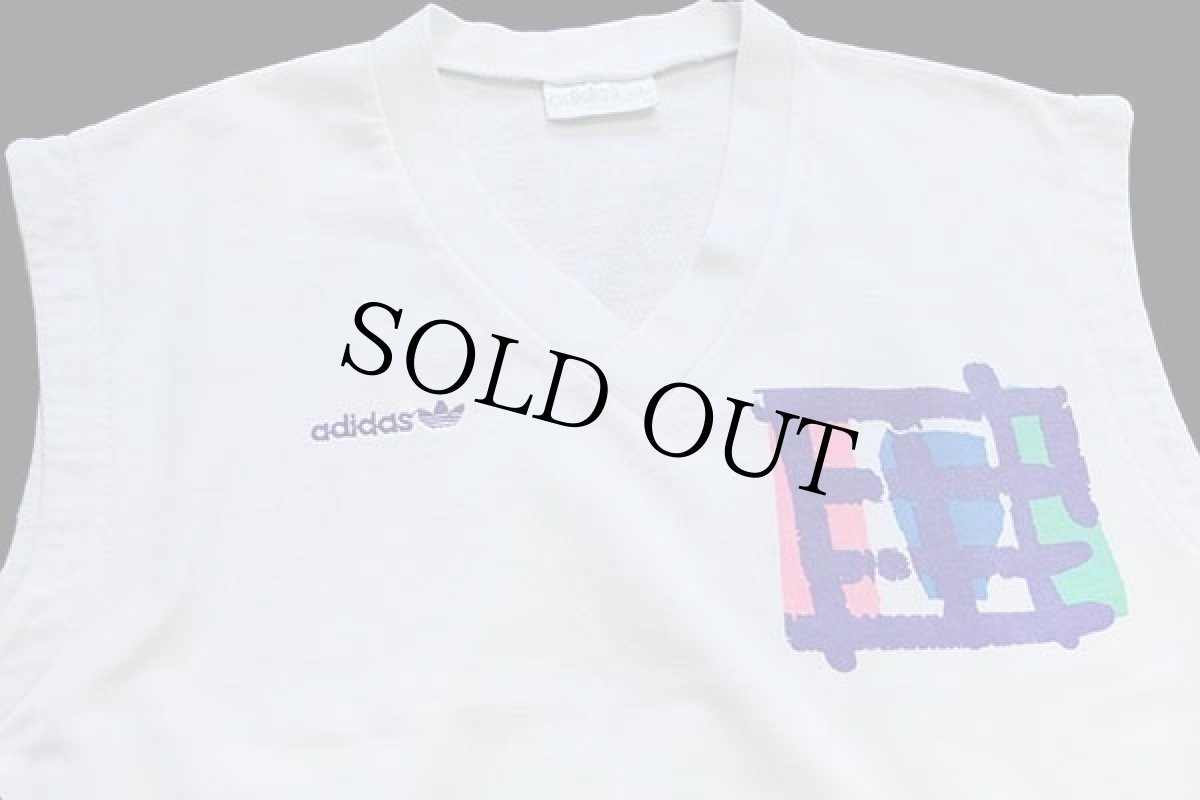 画像3: 90s ユーゴスラビア製 adidasアディダス ロゴ刺繍 蛍光プリント アート スウェットベスト 白 46 (3)