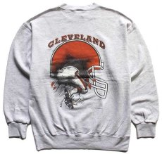 画像2: 90s USA製 NFL CLEVELAND BROWNS アメフト 両面プリント スウェット 杢ライトグレー L (2)