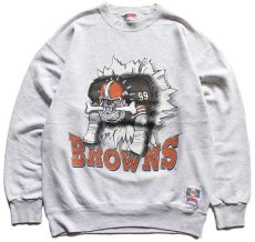 画像1: 90s USA製 NFL CLEVELAND BROWNS アメフト 両面プリント スウェット 杢ライトグレー L (1)