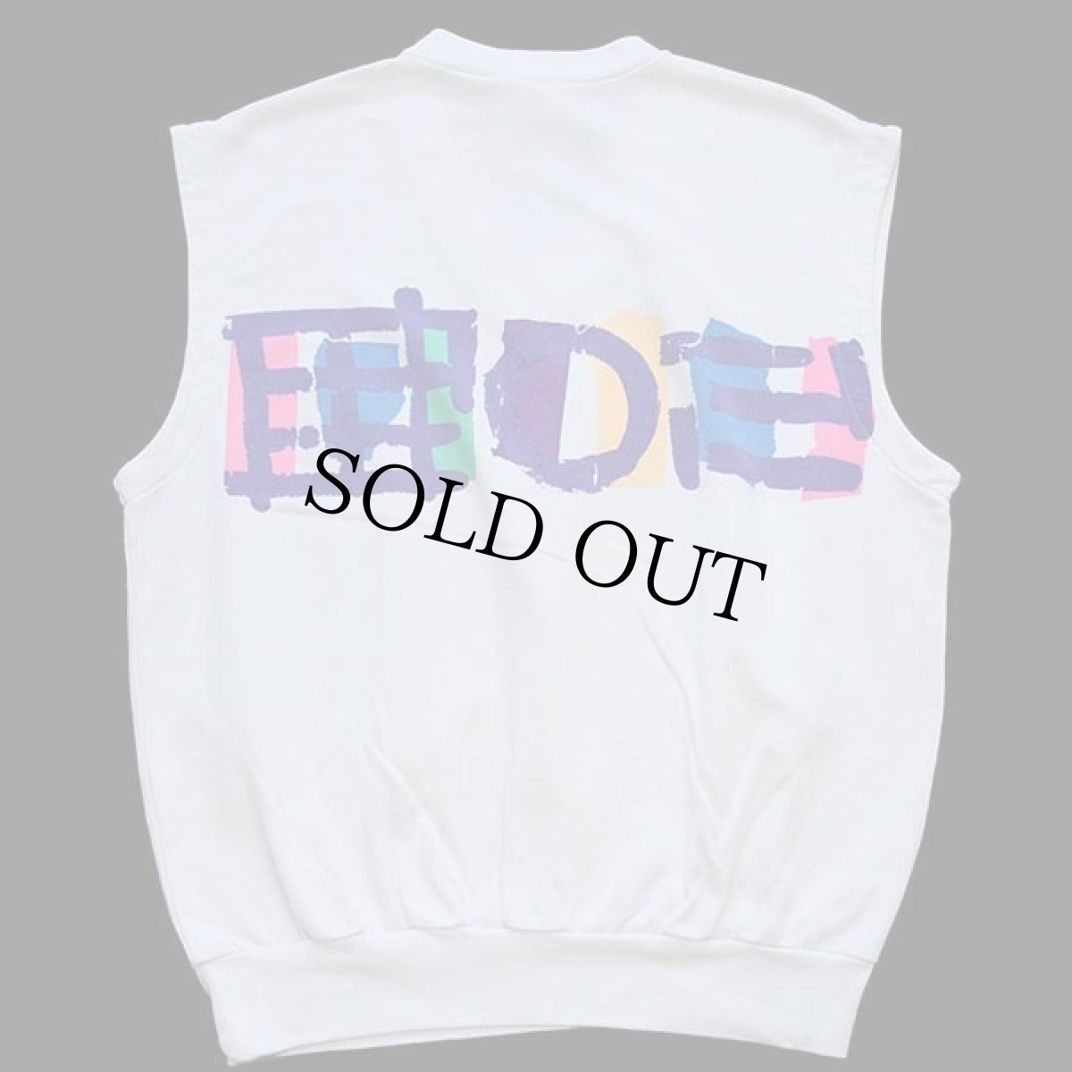 画像2: 90s ユーゴスラビア製 adidasアディダス ロゴ刺繍 蛍光プリント アート スウェットベスト 白 46 (2)