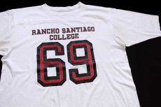 画像1: 80s RANCHO SANTIAGO COLLEGE 69 ナンバリング フットボールTシャツ ボロ 白 (1)