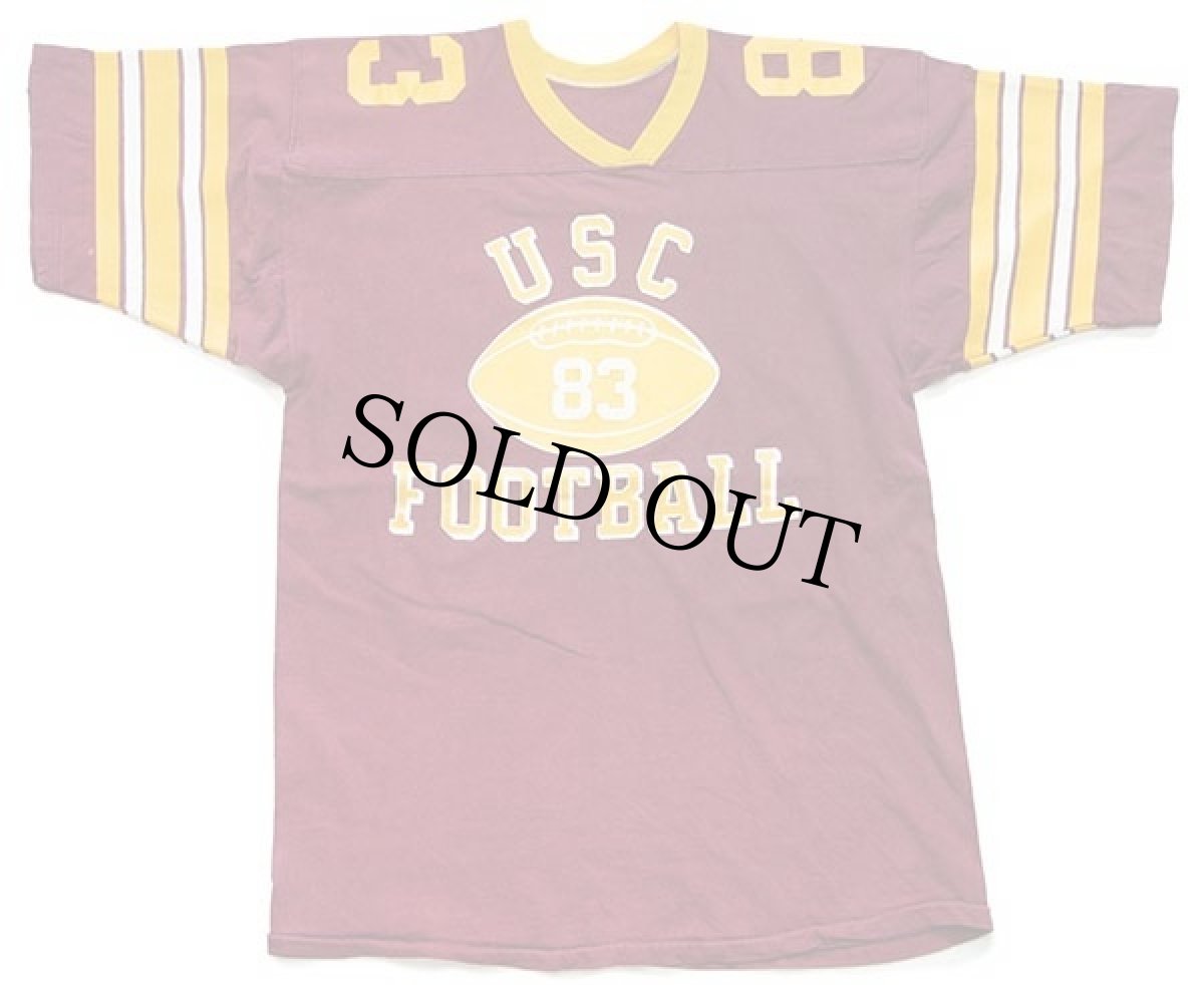 画像1: 80s USC FOOTBALL 83 ナンバリング コットン フットボールTシャツ バーガンディ (1)