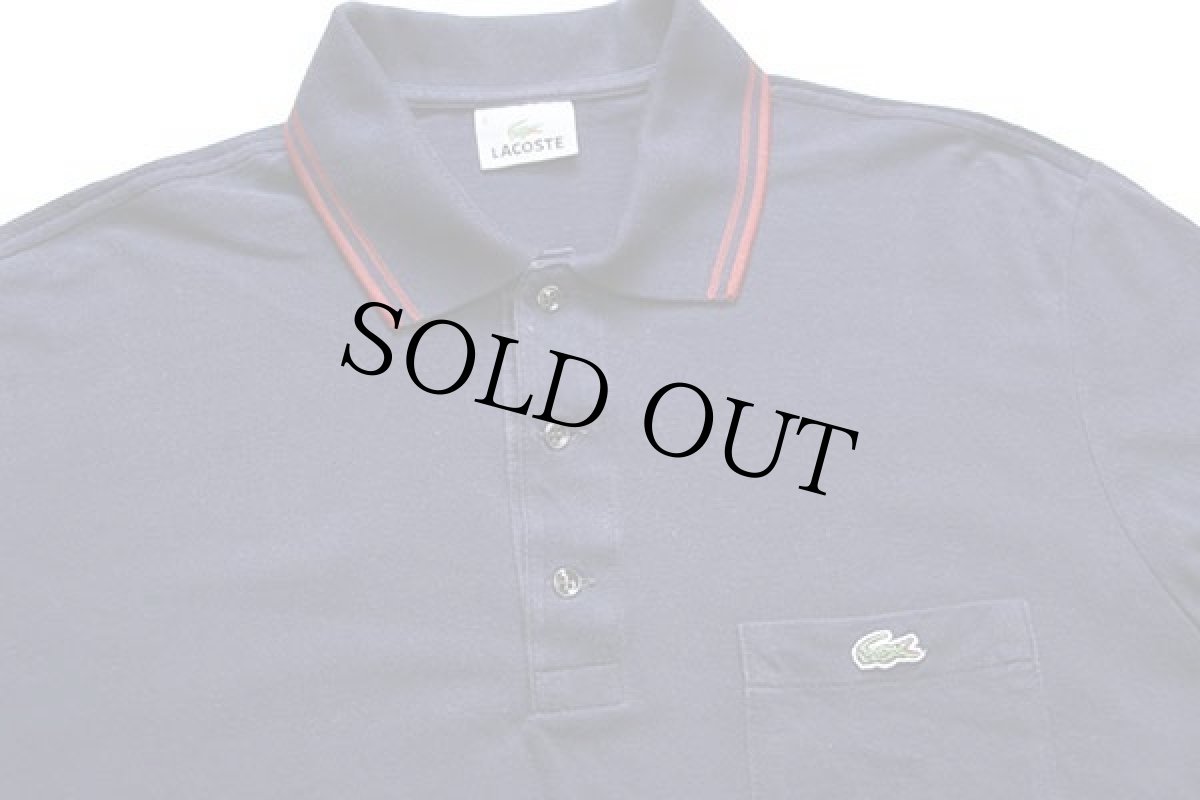 画像3: 90s LACOSTEラコステ ワンポイント ポケット付き コットン 鹿の子 長袖ポロシャツ 紺 6 (3)
