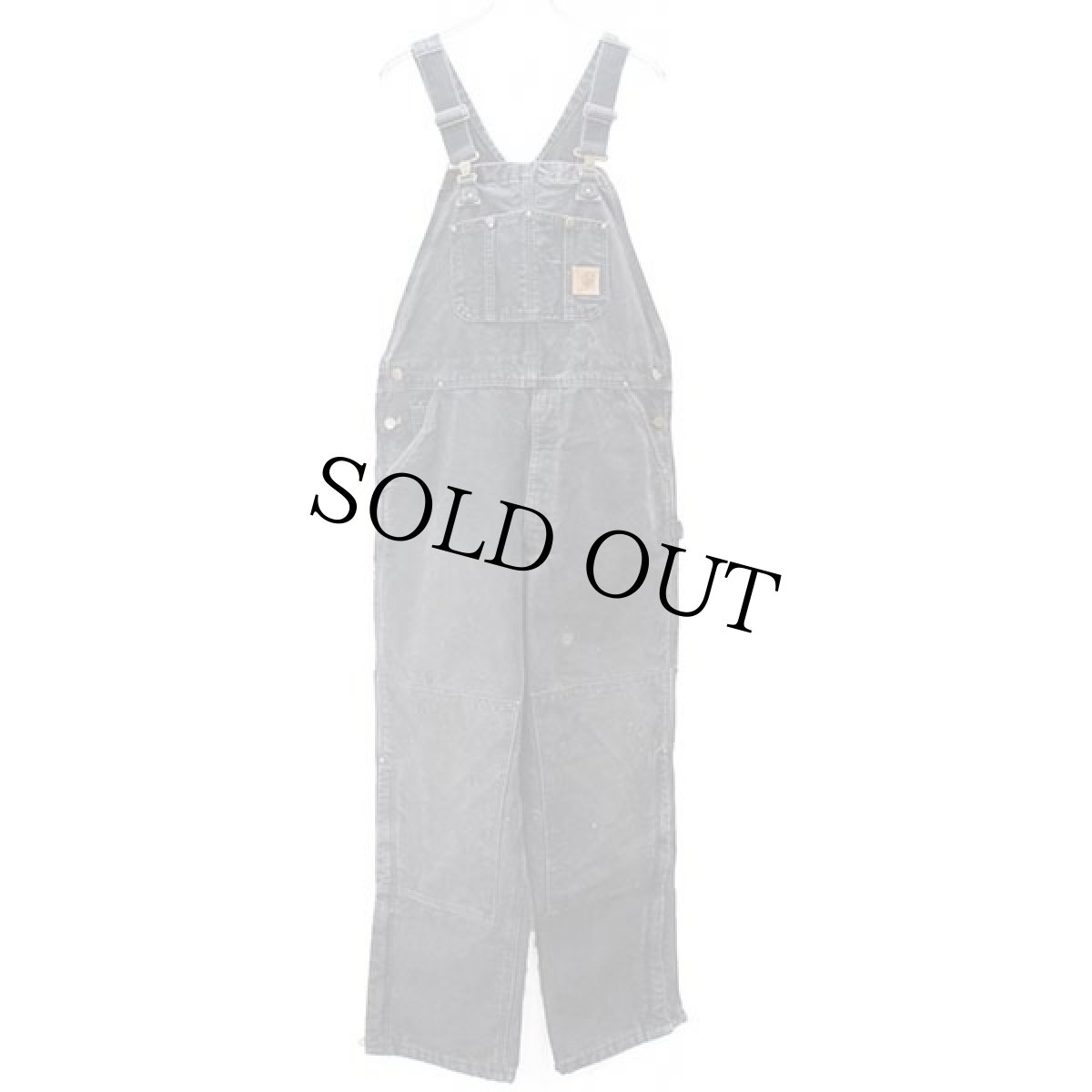 画像2: メキシコ製 carharttカーハート ダック地 ダブルニー オーバーオール ボロ 黒 w38 L32 (2)