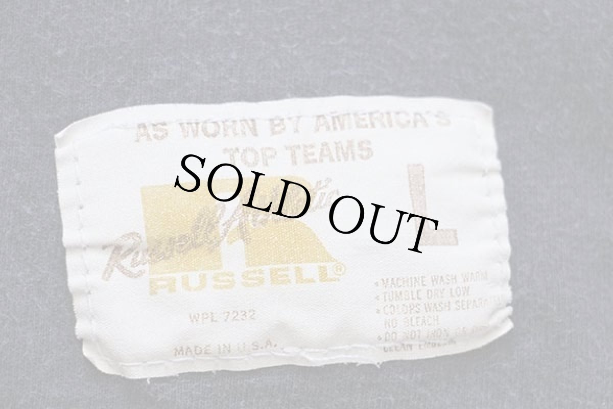 画像4: 80s USA製 RUSSELLラッセル フラタニティ アップリケ コットン フットボールTシャツ 黒 フェード L (4)