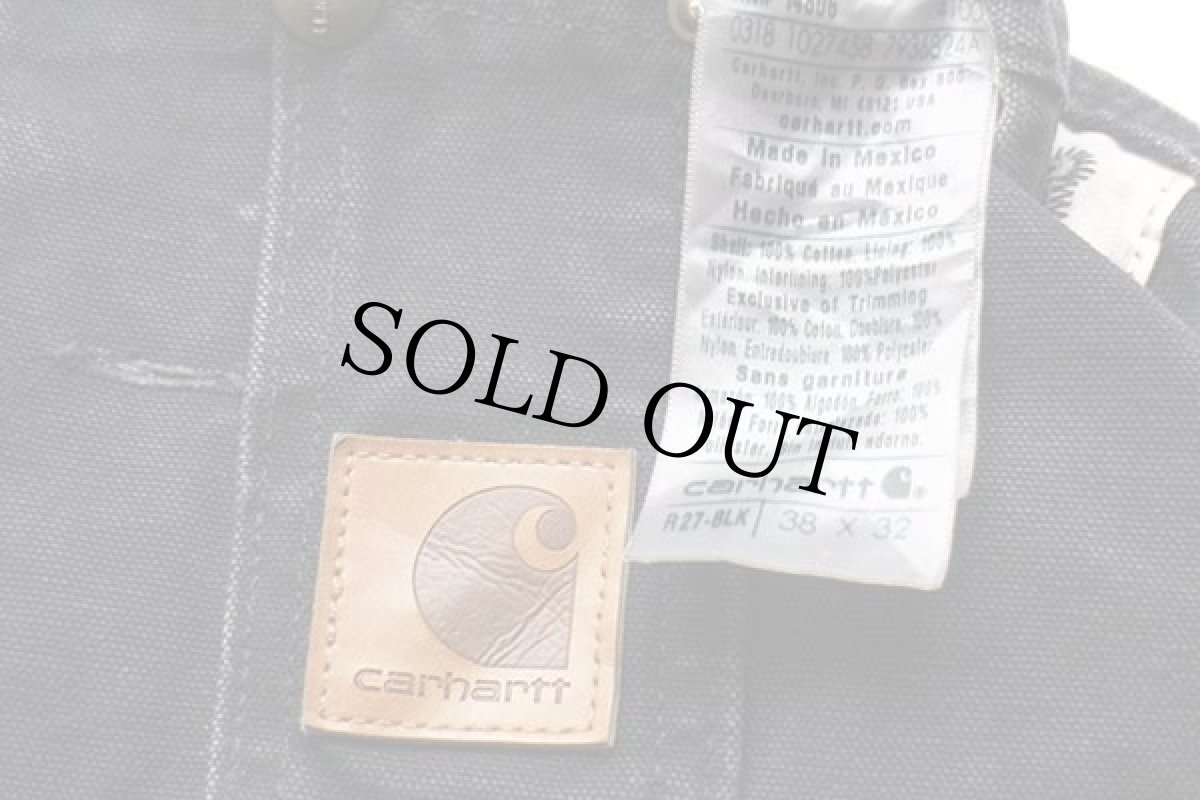 画像4: メキシコ製 carharttカーハート ダック地 ダブルニー オーバーオール ボロ 黒 w38 L32 (4)