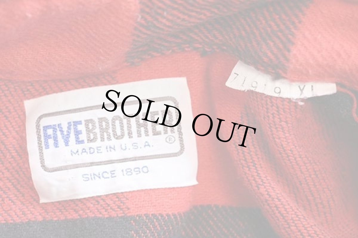 画像4: 80s USA製 FIVE BROTHERファイブブラザー バッファローチェック コットン フランネルシャツ カスタム 赤×黒 XL (4)