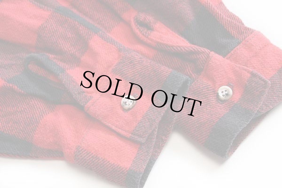 画像6: 80s USA製 FIVE BROTHERファイブブラザー バッファローチェック コットン フランネルシャツ カスタム 赤×黒 XL (6)