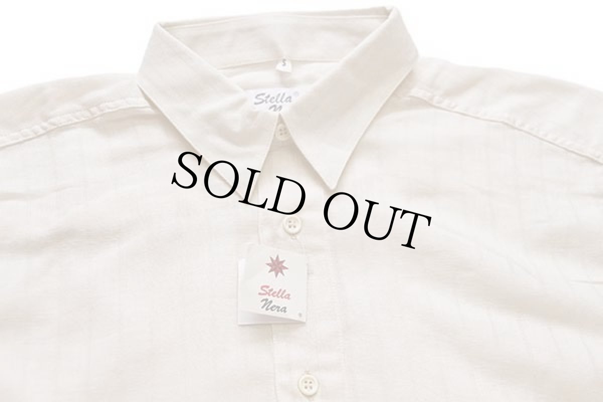 画像4: デッドストック★イタリア製 Stella Nera 織り柄 ストライプ 半袖 コットン ガーゼシャツ 生成り S (4)