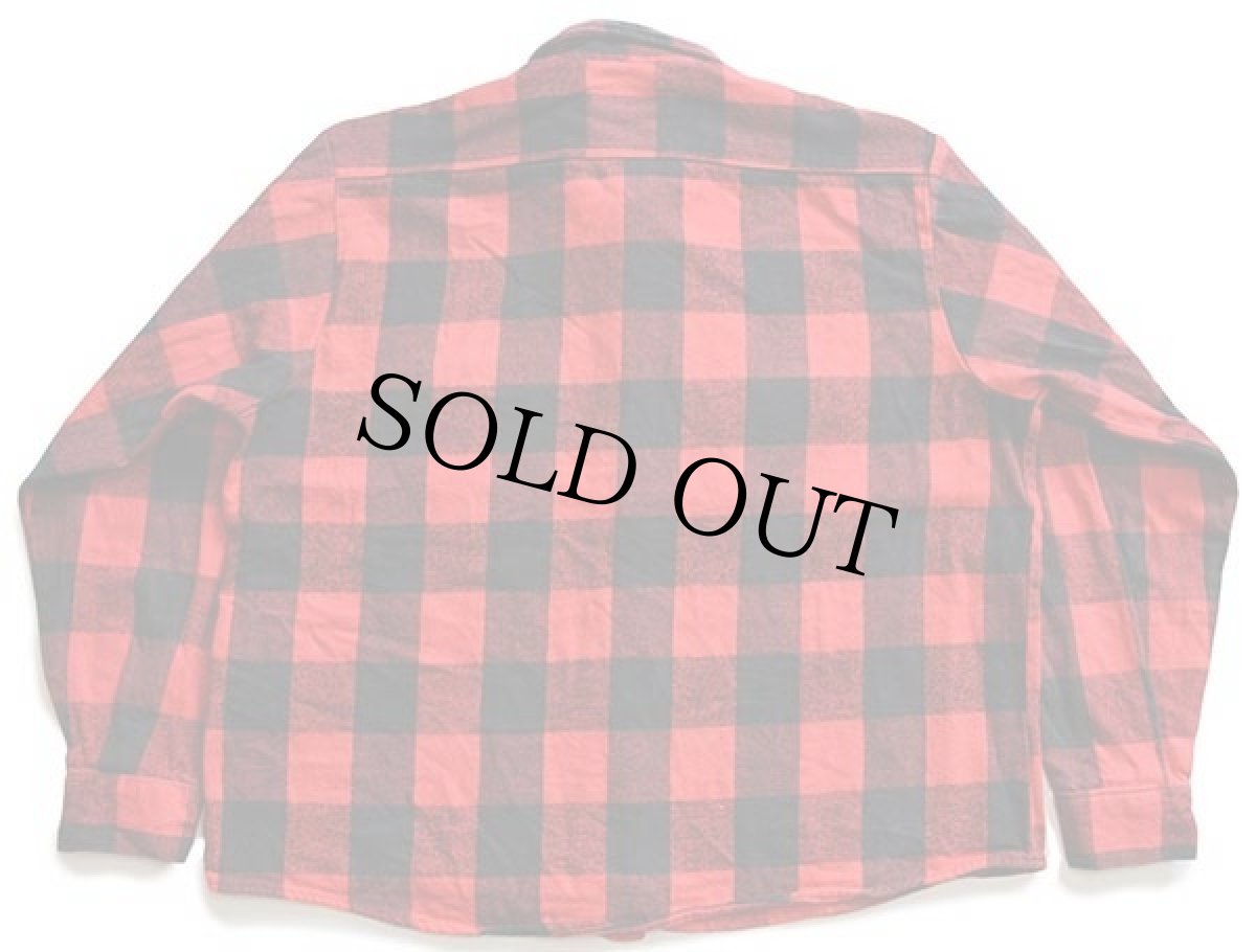 画像2: 80s USA製 FIVE BROTHERファイブブラザー バッファローチェック コットン フランネルシャツ カスタム 赤×黒 XL (2)