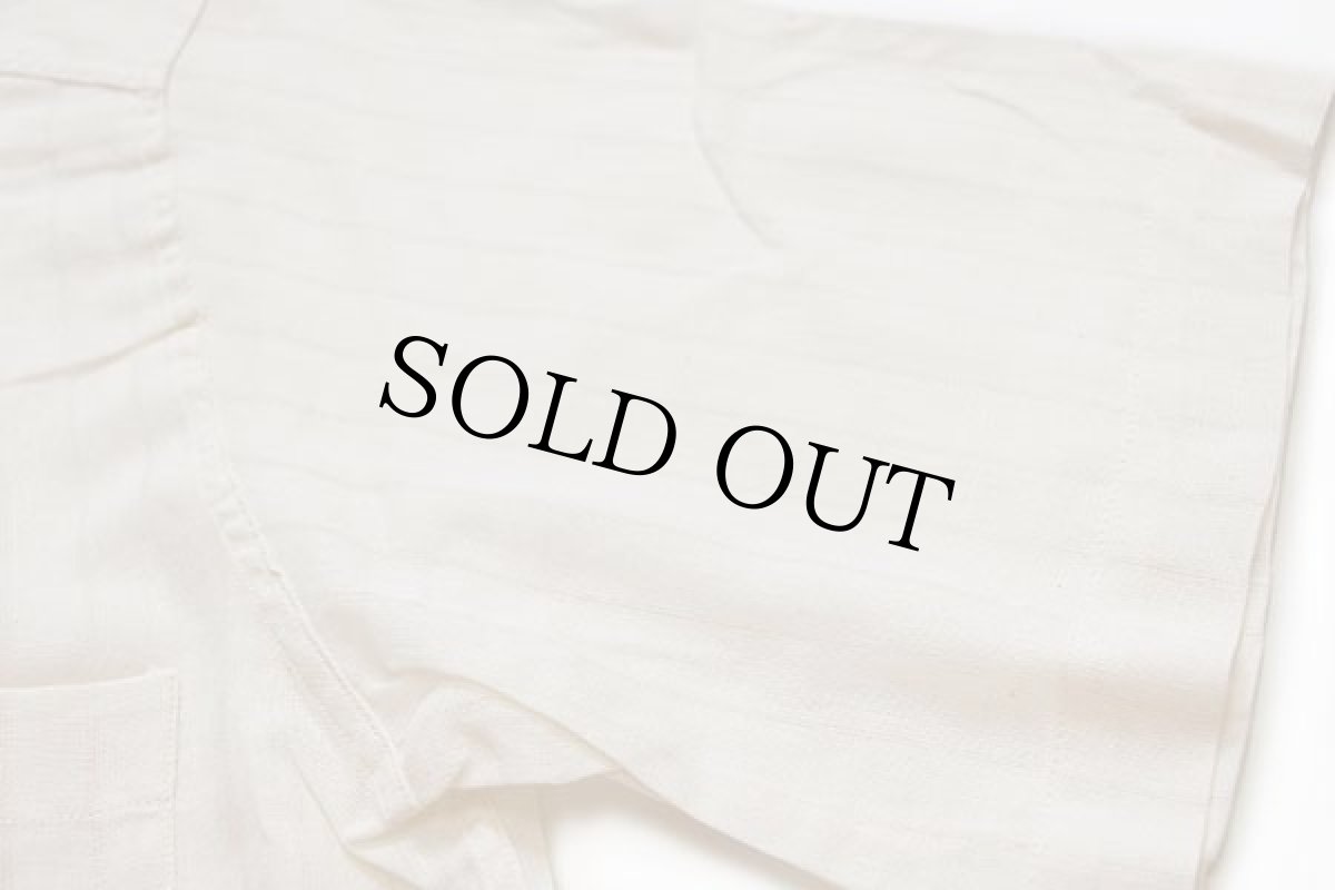 画像7: デッドストック★イタリア製 Stella Nera 織り柄 ストライプ 半袖 コットン ガーゼシャツ 生成り S (7)