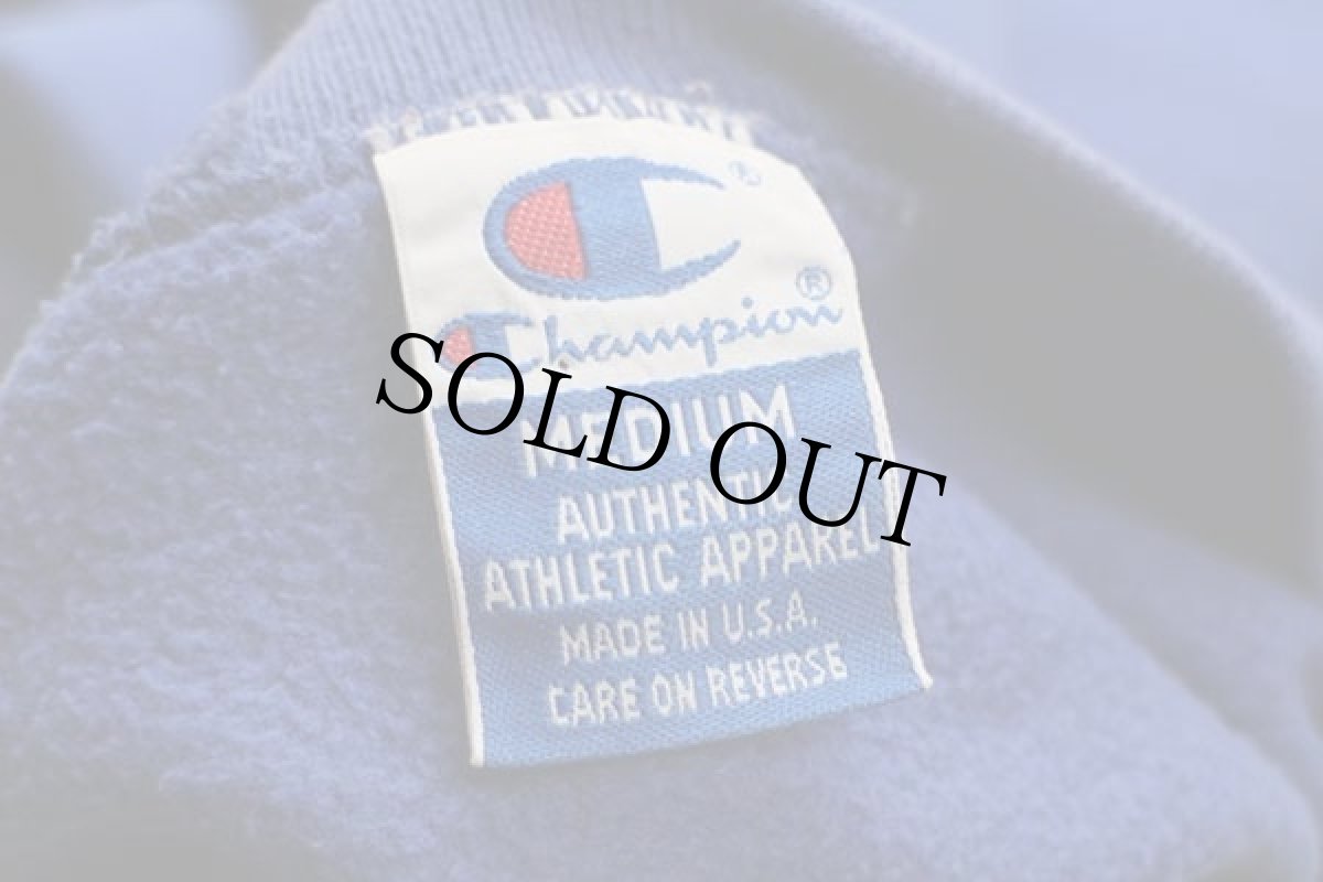 画像4: 90s USA製 Championチャンピオン ワンポイント スクリプト ロゴ刺繍 スウェット 青 M (4)