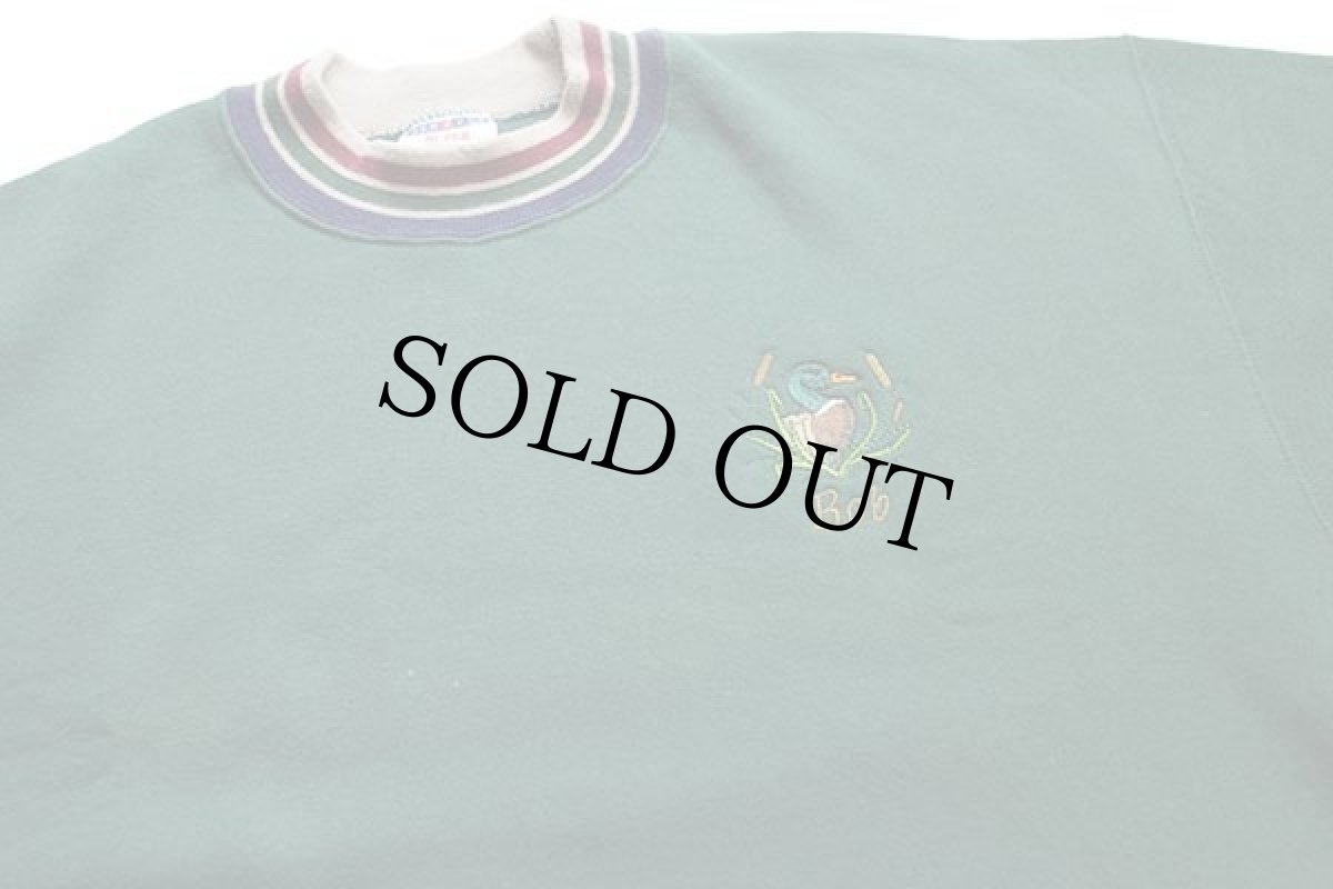 画像3: 90s USA製 Bob カモ 刺繍 リブライン スウェット 緑 L (3)