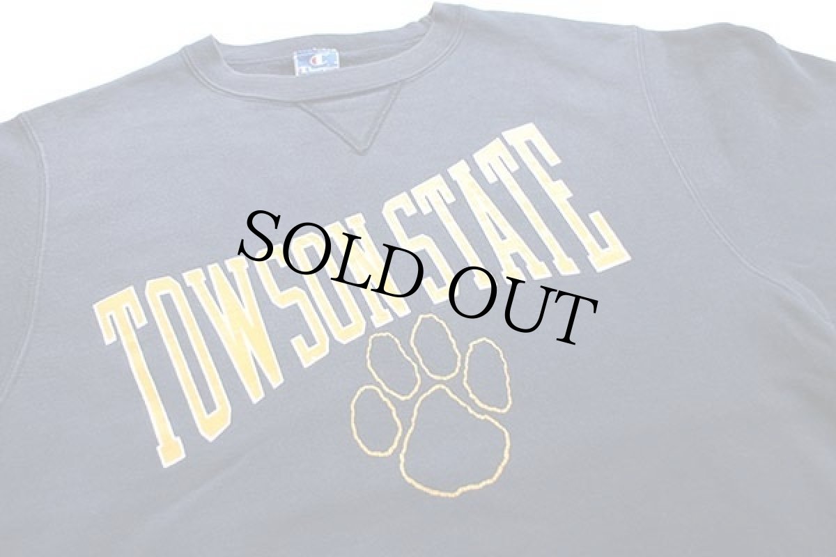 画像3: 90s USA製 Championチャンピオン TOWSON STATE 足型 前V スウェット 紺 L (3)