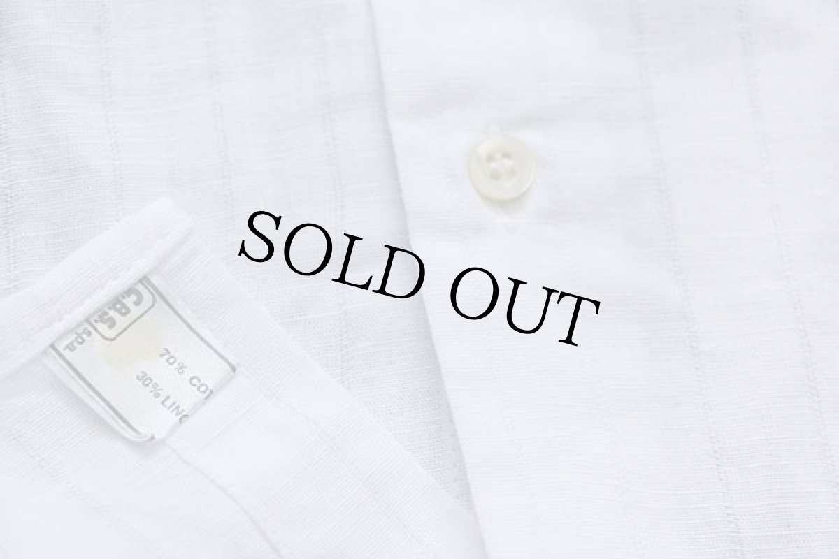 画像7: デッドストック★イタリア製 bassetti 織り柄 ストライプ 半袖 コットン×リネン ガーゼシャツ 白 17.5 (7)