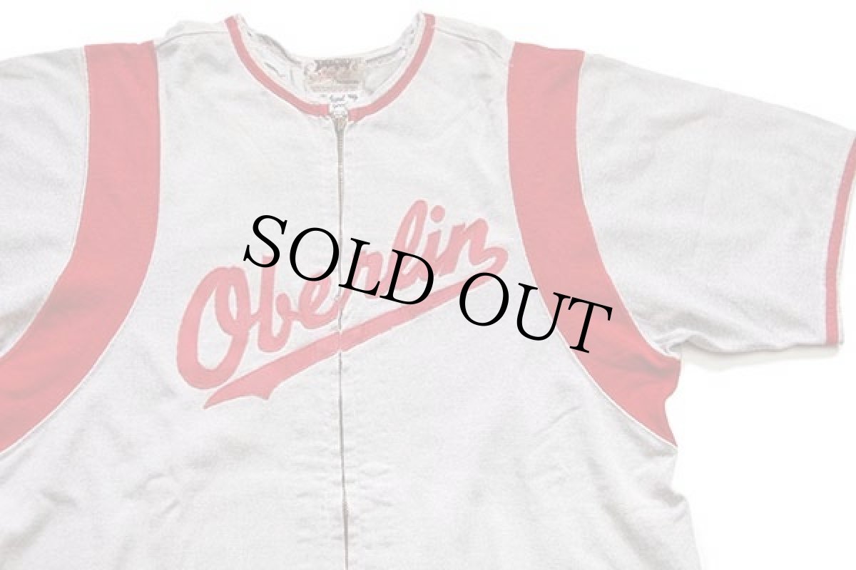 画像3: 60s Spanjian Oberlin 7 ナンバリング ベースボールシャツ 杢グレー×赤 42 (3)