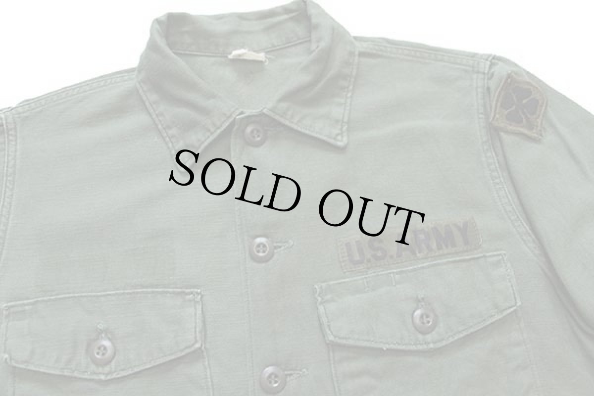 画像3: 60s 米軍 U.S.ARMY パッチ付き コットンサテン ユーティリティシャツ オリーブグリーン 15.5 (3)