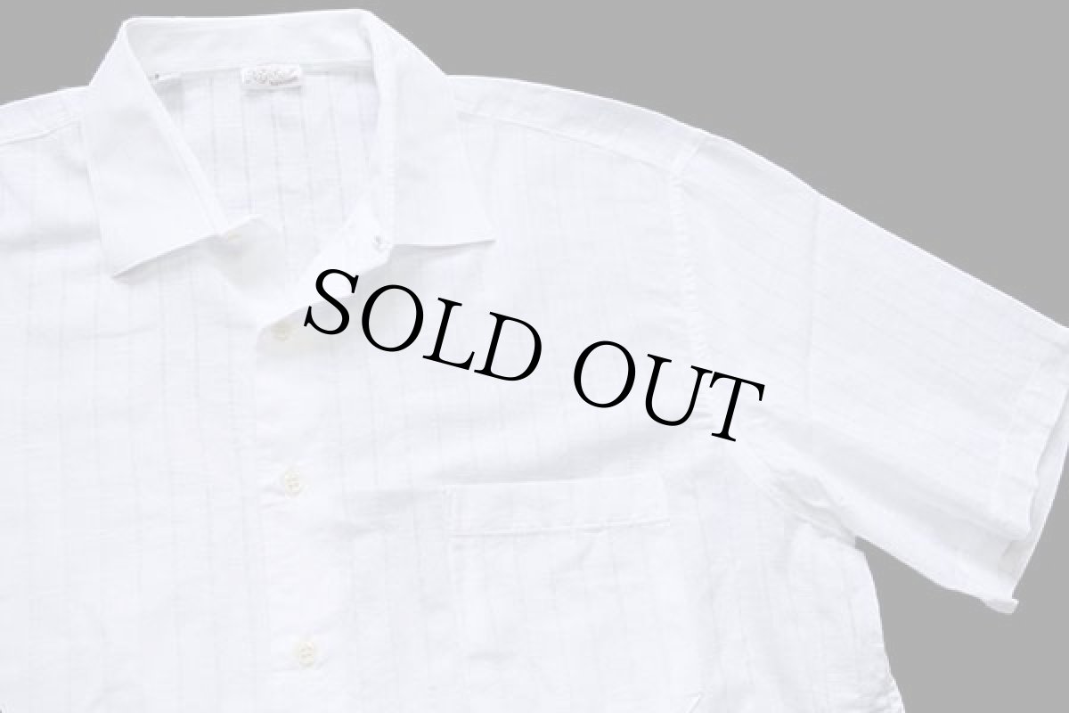 画像4: デッドストック★イタリア製 bassetti 織り柄 ストライプ 半袖 コットン×リネン ガーゼシャツ 白 17.5 (4)