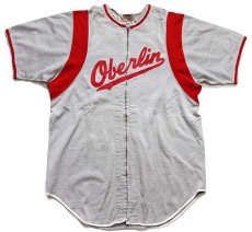 画像1: 60s Spanjian Oberlin 7 ナンバリング ベースボールシャツ 杢グレー×赤 42 (1)