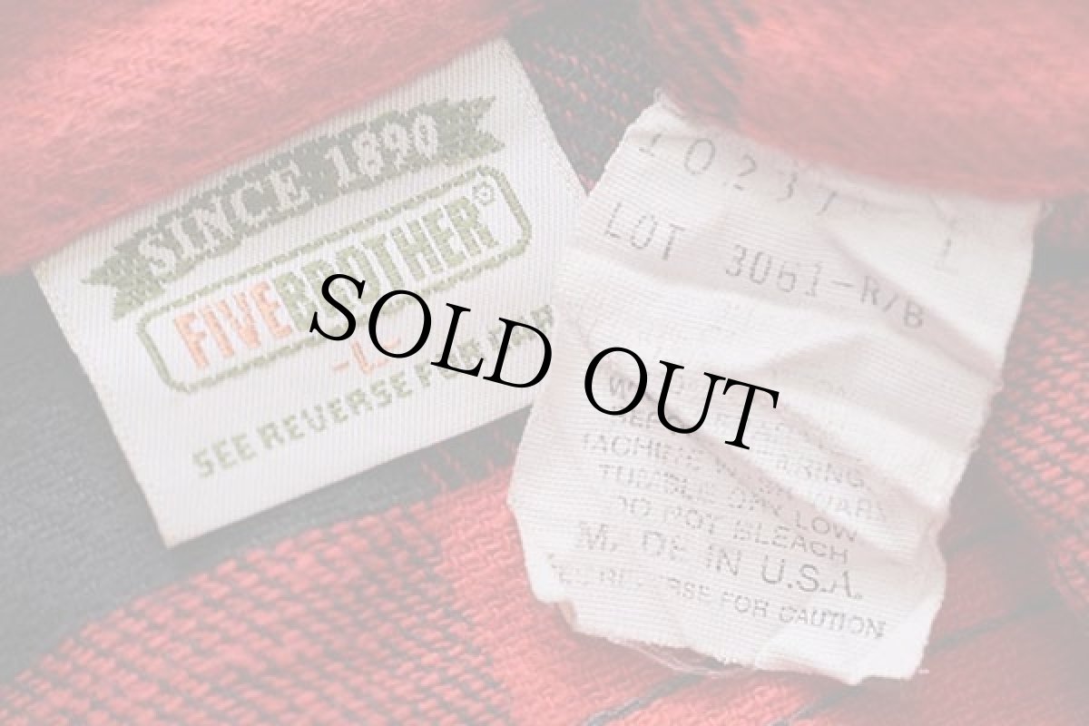 画像4: 90s USA製 FIVE BROTHERファイブブラザー バッファローチェック コットン フランネルシャツ 赤×黒 L (4)