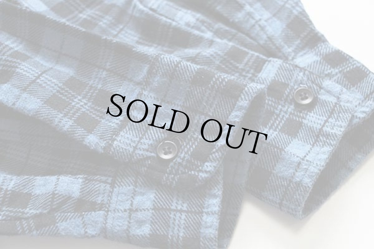 画像6: 90s USA製 SEARS タータンチェック プリントネルシャツ 濃青×黒 L (6)